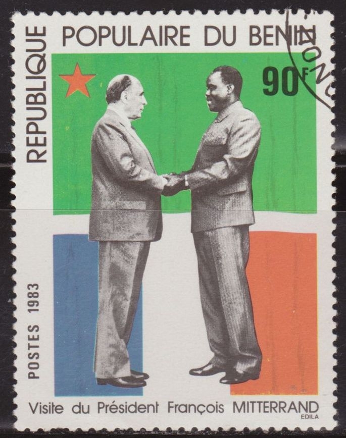 Benim 1983 Scott 538 Sello * Visita del Presidente Frances François Mitterrand 90fr Preobliteré Matasello de Favor